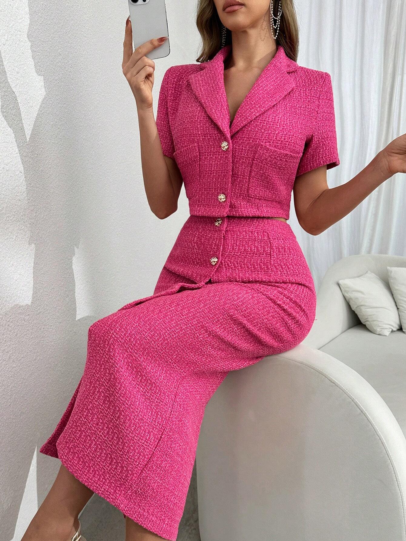  Cropped Tweed Blazer Skirt Set