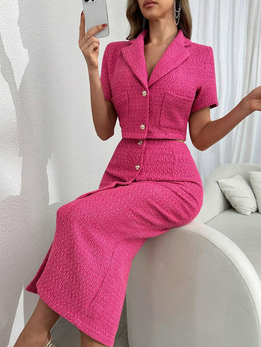  Cropped Tweed Blazer Skirt Set