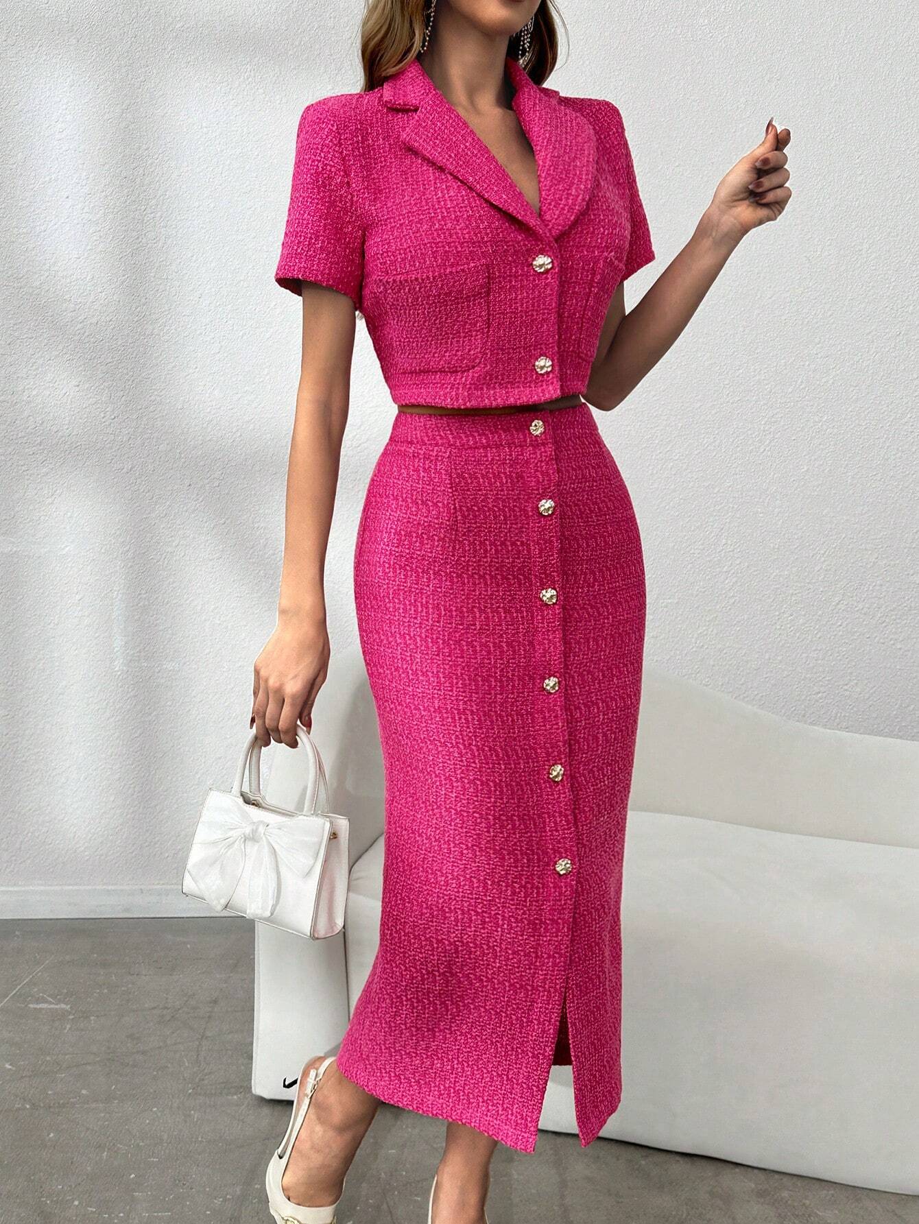  Cropped Tweed Blazer Skirt Set