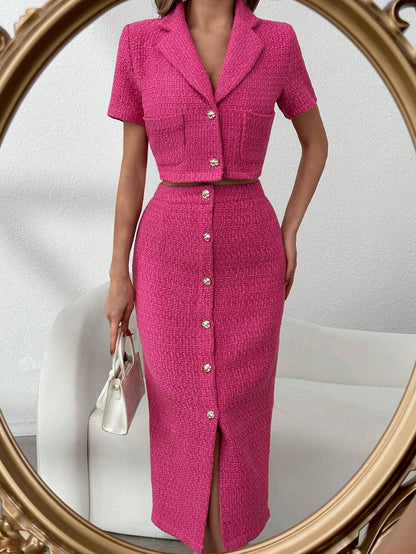  Cropped Tweed Blazer Skirt Set