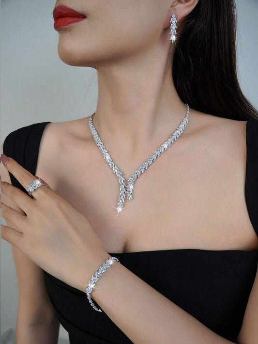  Crystal Laurel Leaf Bridal Set