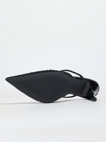  Crystal Mesh Pointed Toe Mules
