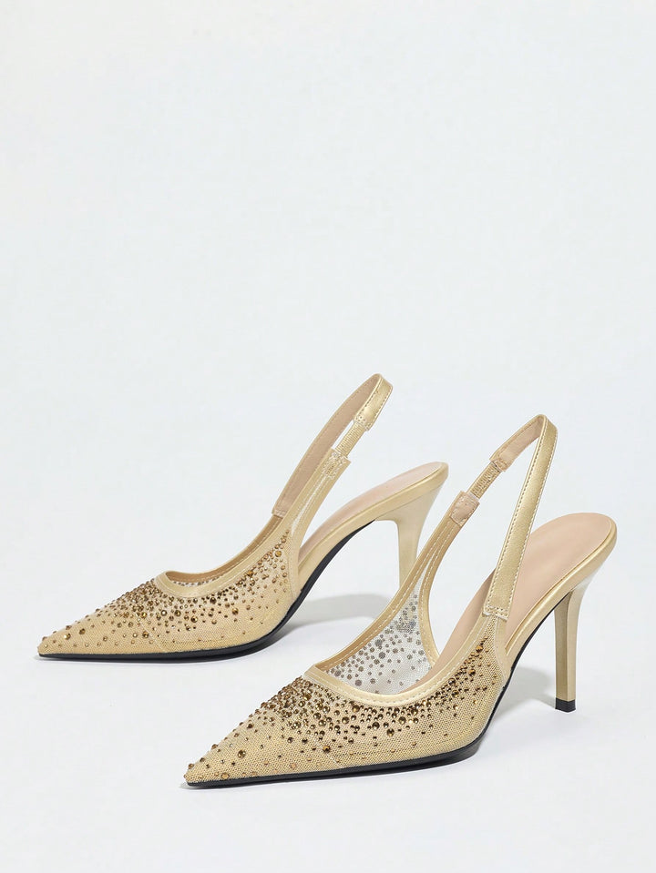  Crystal Mesh Pointed Toe Mules