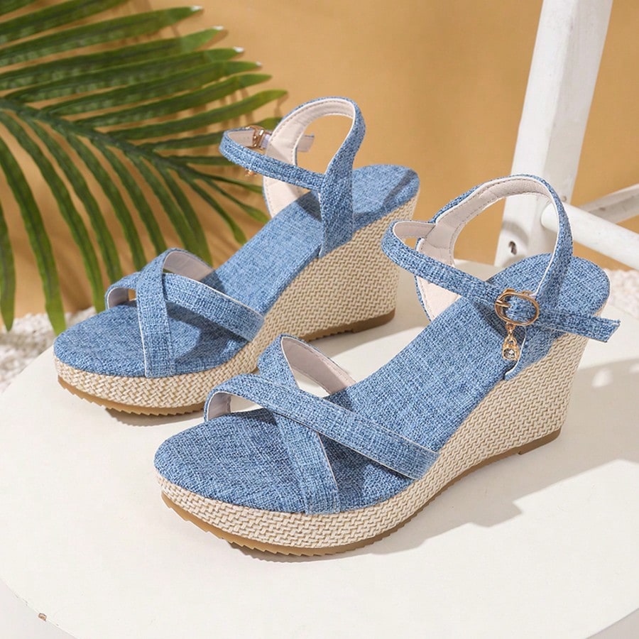 Denim Slingback Espadrille Wedges