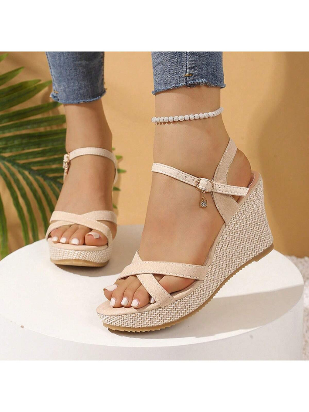 Denim Slingback Espadrille Wedges