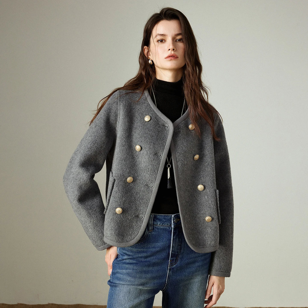 Double-Breasted Wool Short Coat