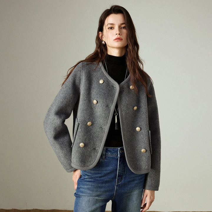 Double-Breasted Wool Short Coat