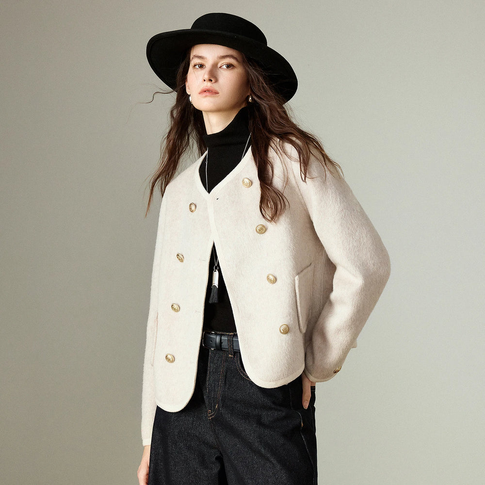 Double-Breasted Wool Short Coat