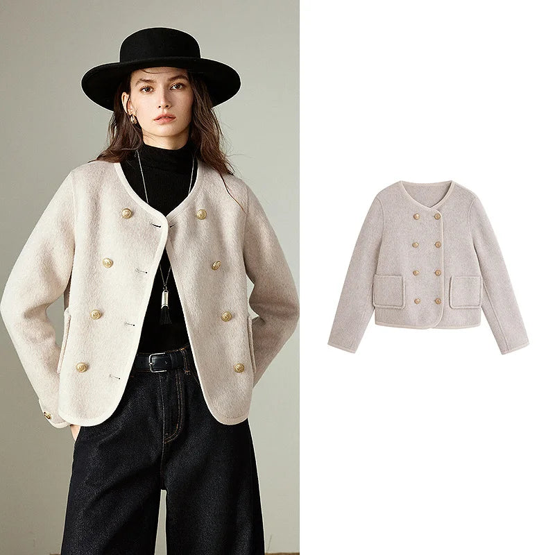 Double-Breasted Wool Short Coat