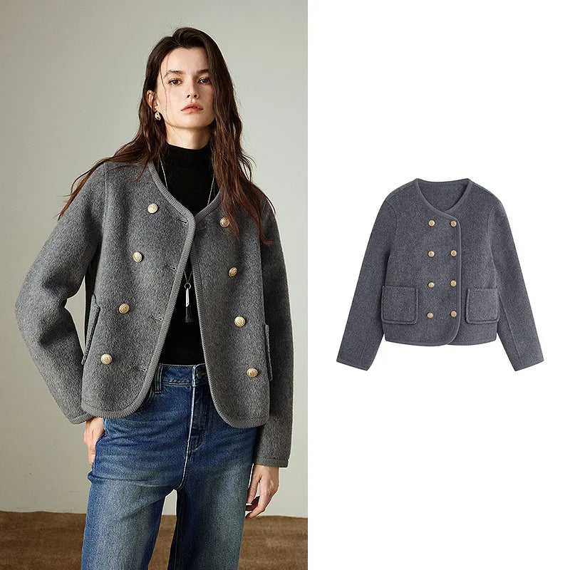 Double-Breasted Wool Short Coat