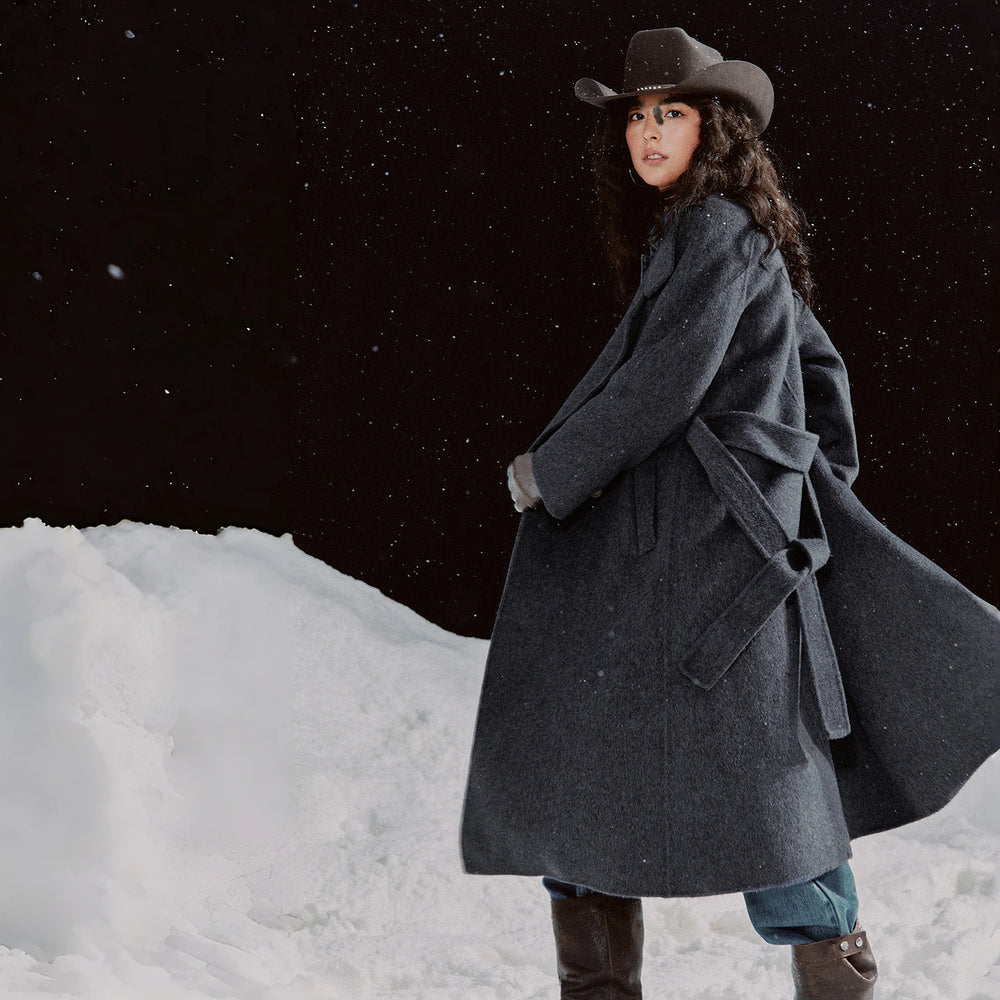 Double-Faced Wool Blend Long Overcoat