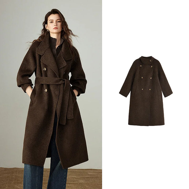 Double-Faced Wool Blend Long Overcoat