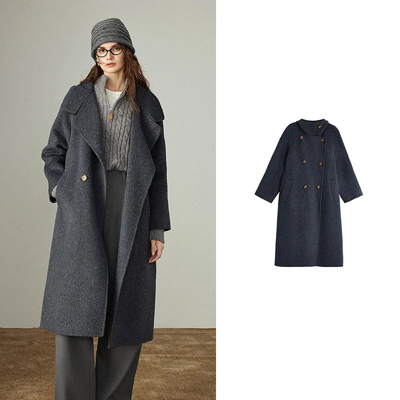 Double-Faced Wool Blend Long Overcoat