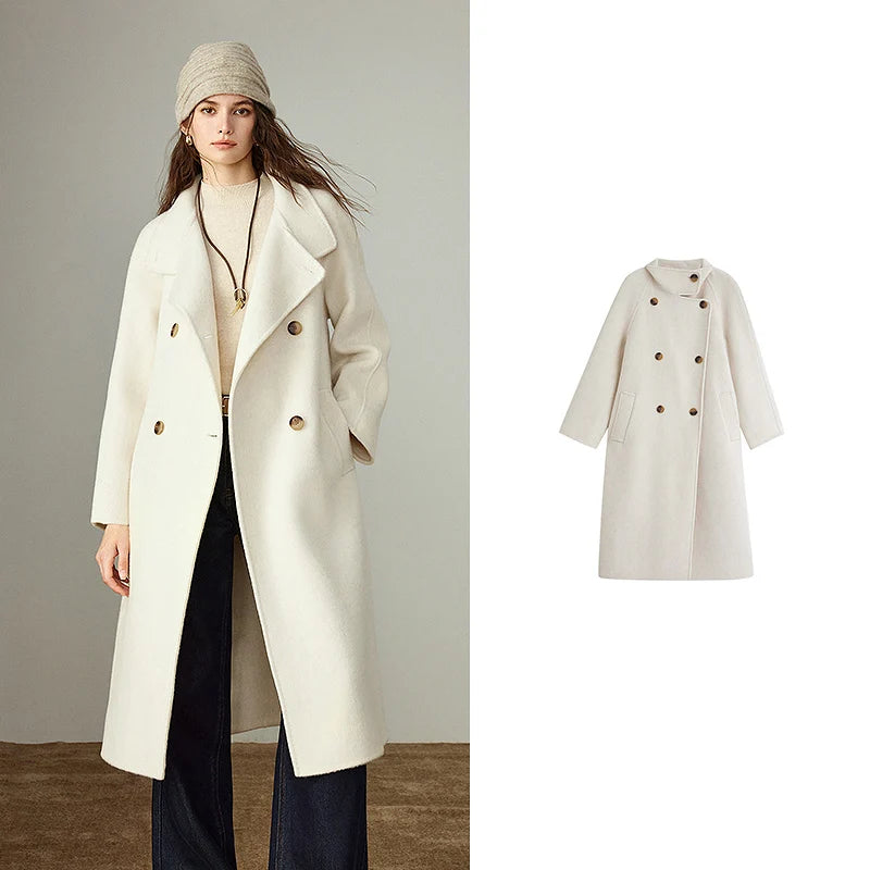 Double-Faced Wool Blend Long Overcoat