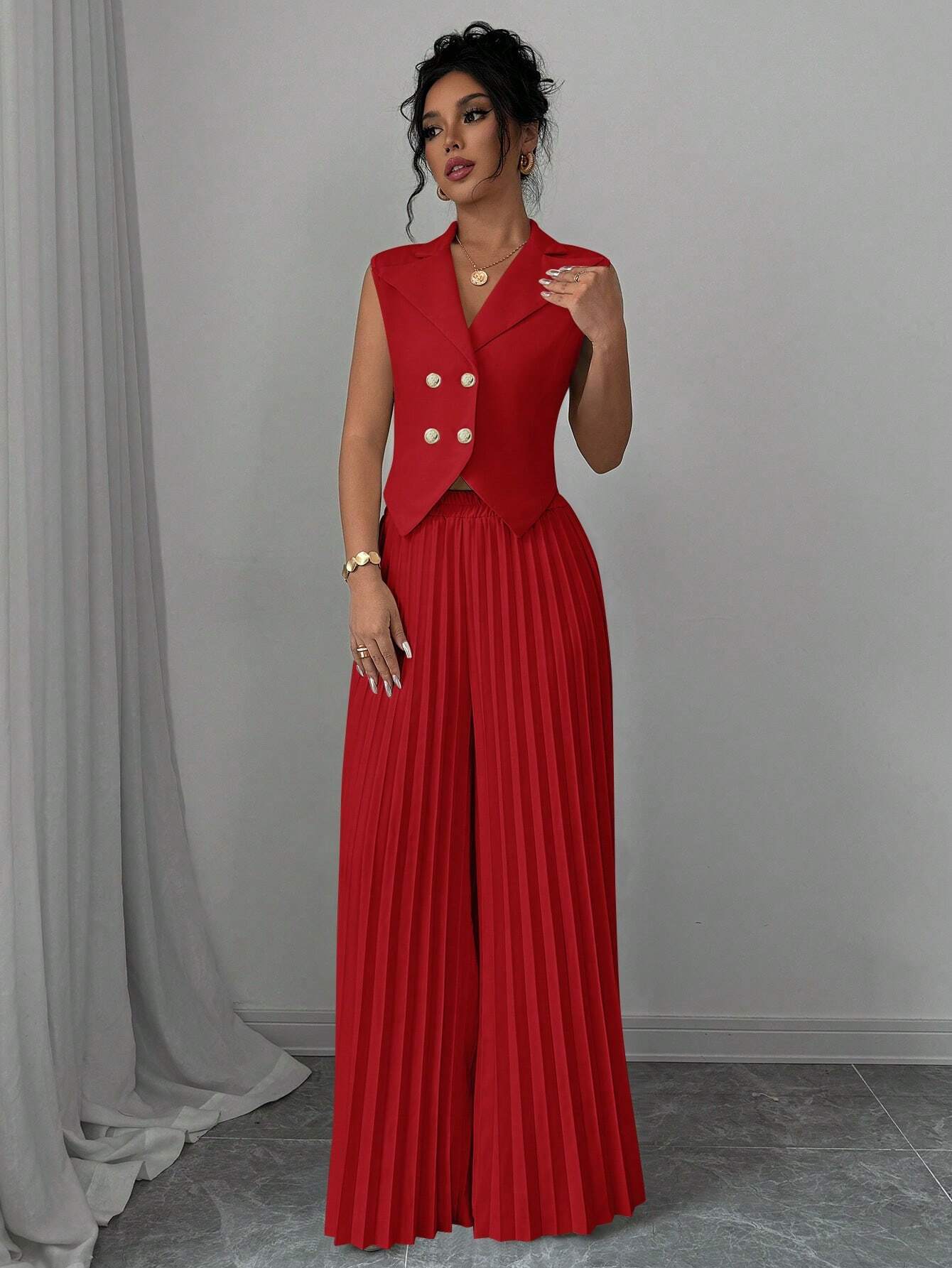  Double Breasted Pleated Pant Set
