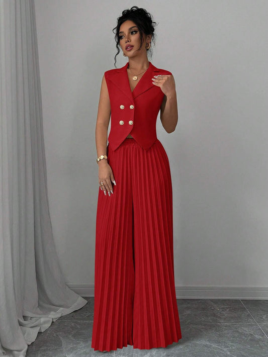  Double Breasted Pleated Pant Set