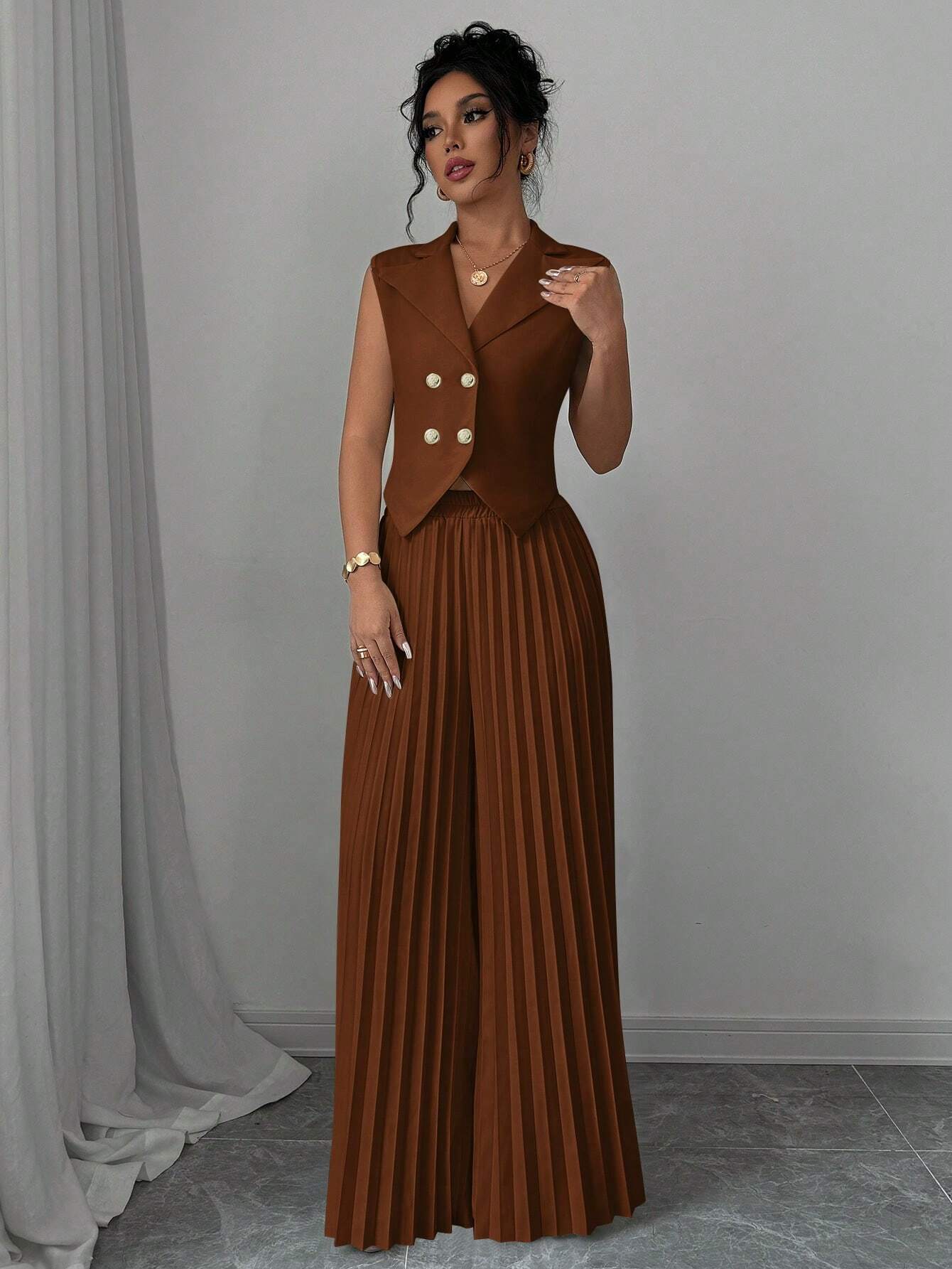  Double Breasted Pleated Pant Set
