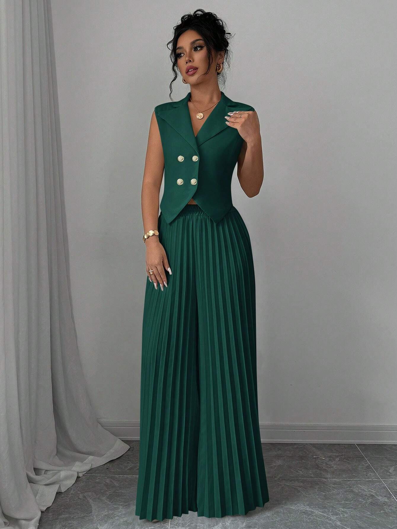  Double Breasted Pleated Pant Set