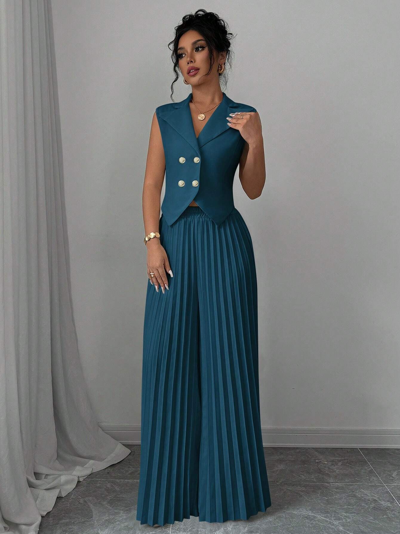  Double Breasted Pleated Pant Set