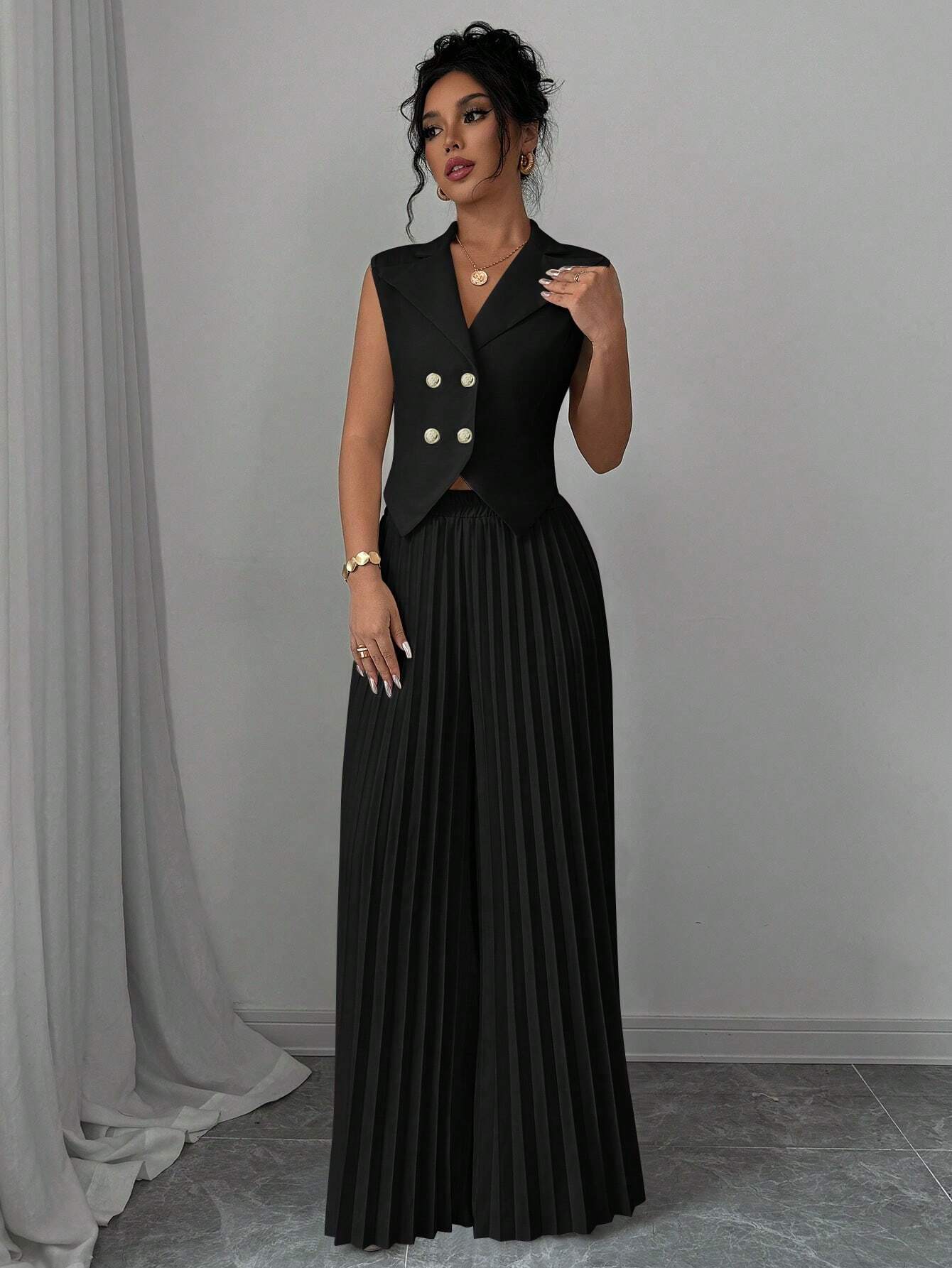  Double Breasted Pleated Pant Set