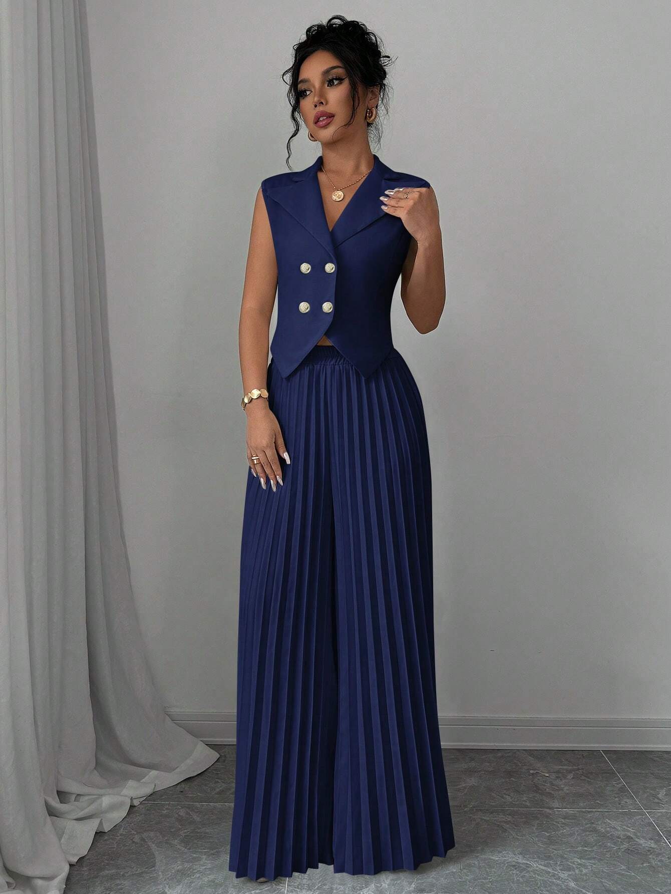  Double Breasted Pleated Pant Set
