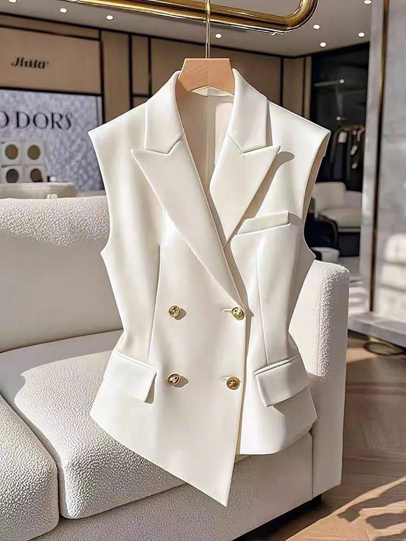 Double-Breasted Sleeveless Blazer