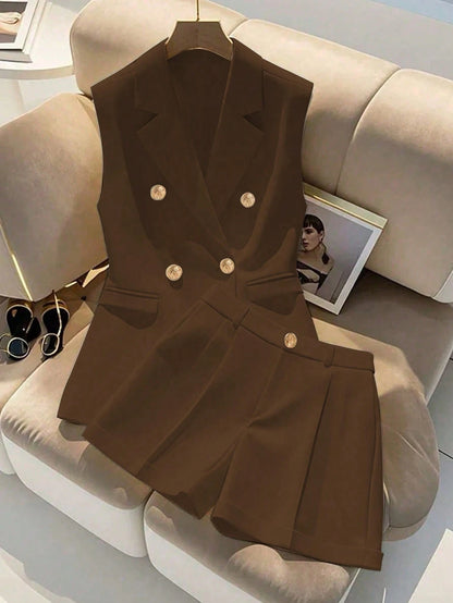 Double Breasted Sleeveless Blazer Shorts Set