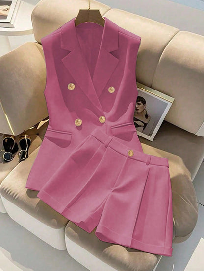 Double Breasted Sleeveless Blazer Shorts Set
