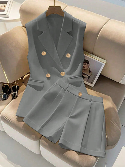 Double Breasted Sleeveless Blazer Shorts Set