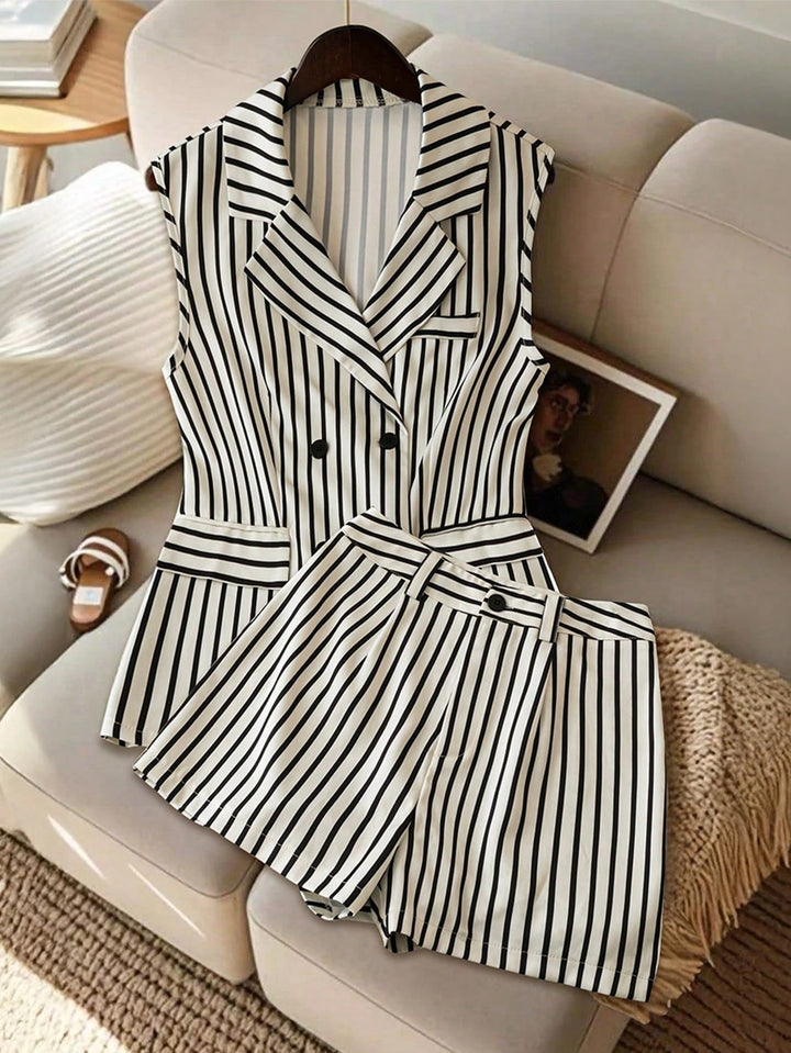 Double Breasted Striped Waistcoat Set