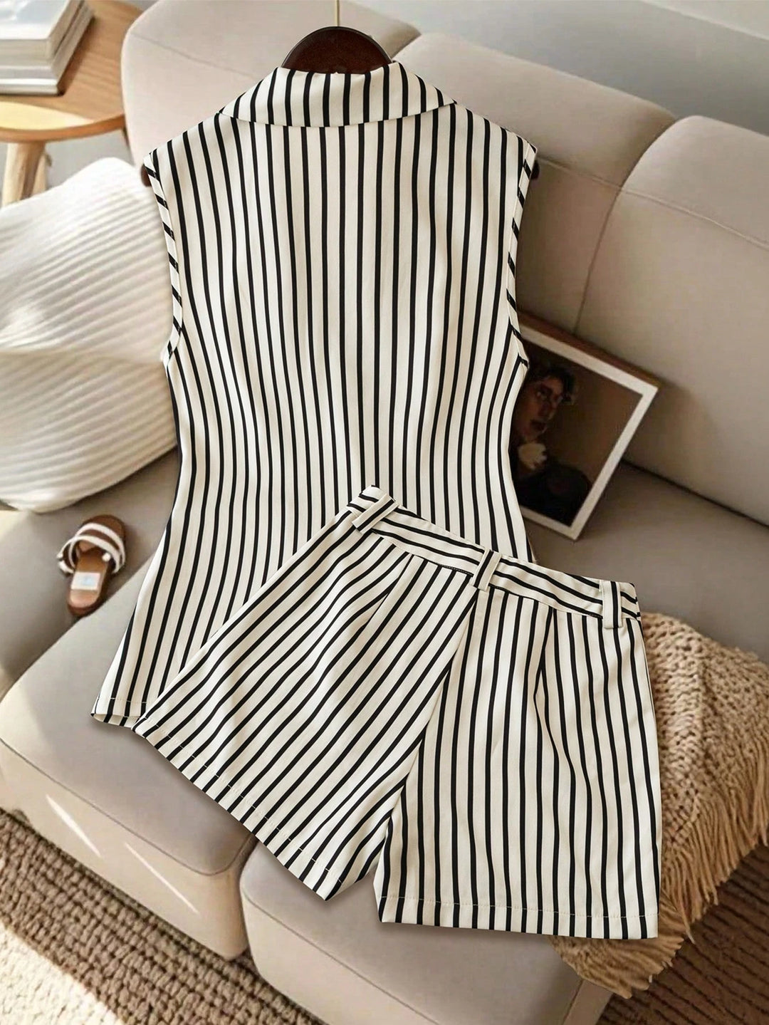 Double Breasted Striped Waistcoat Set