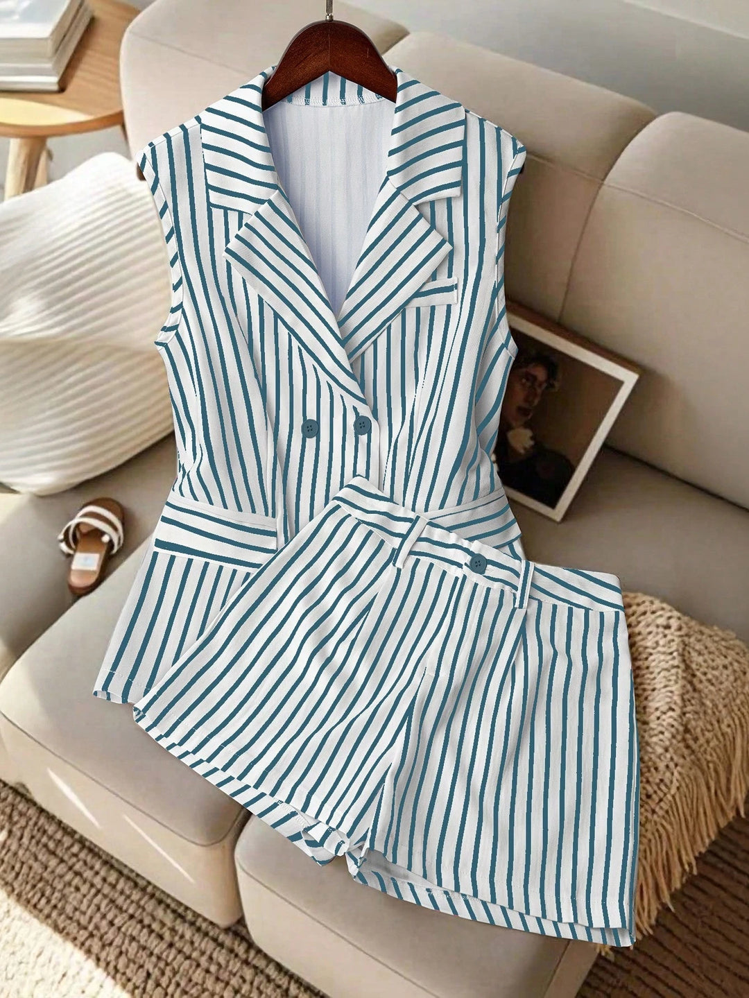 Double Breasted Striped Waistcoat Set