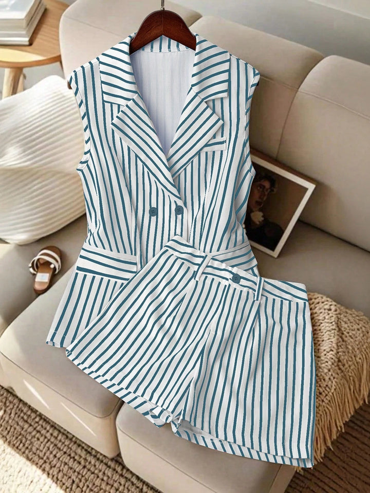 Double Breasted Striped Waistcoat Set