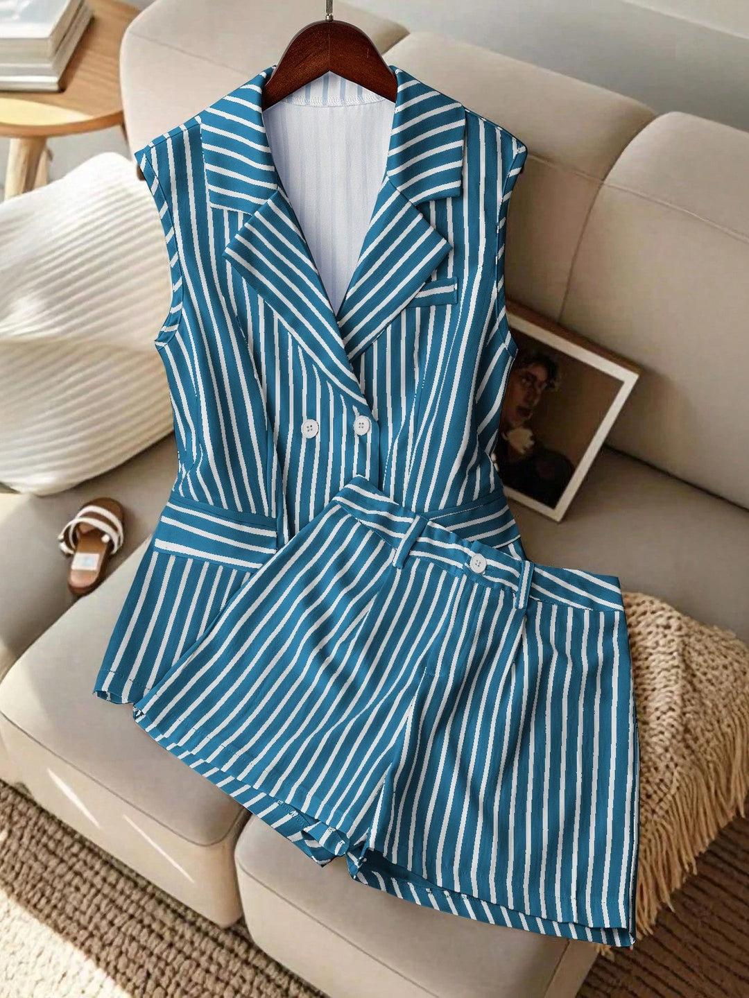 Double Breasted Striped Waistcoat Set