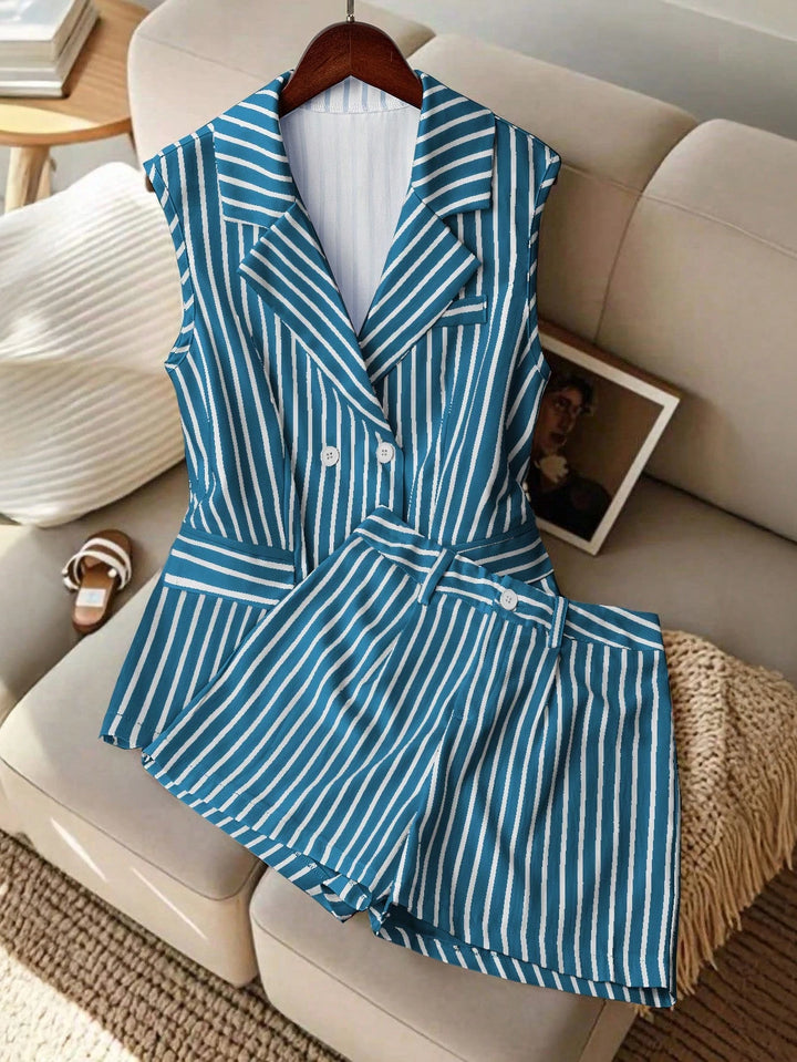 Double Breasted Striped Waistcoat Set