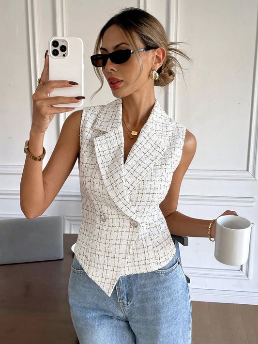  Double Breasted Tweed Waistcoat Top