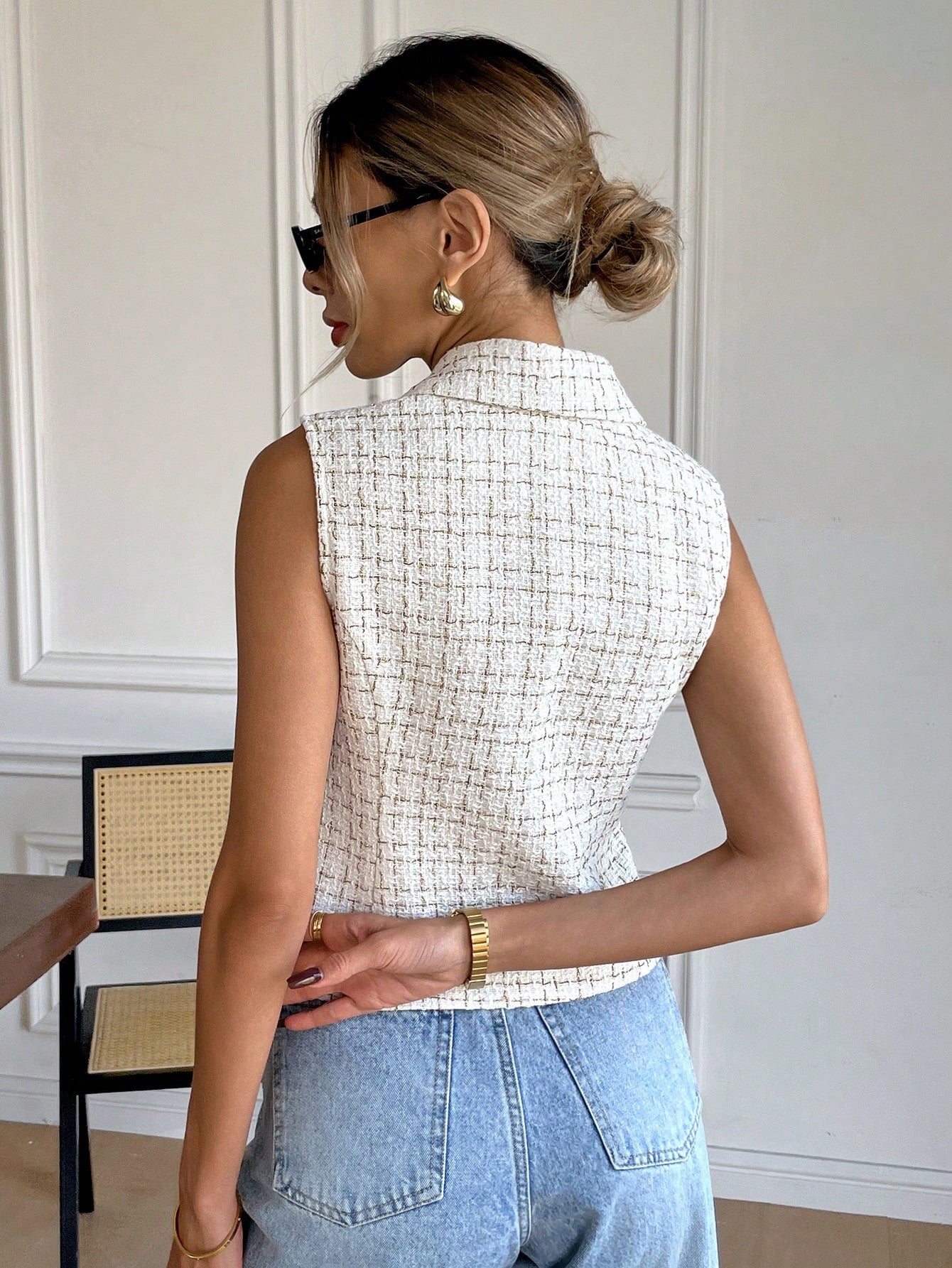  Double Breasted Tweed Waistcoat Top