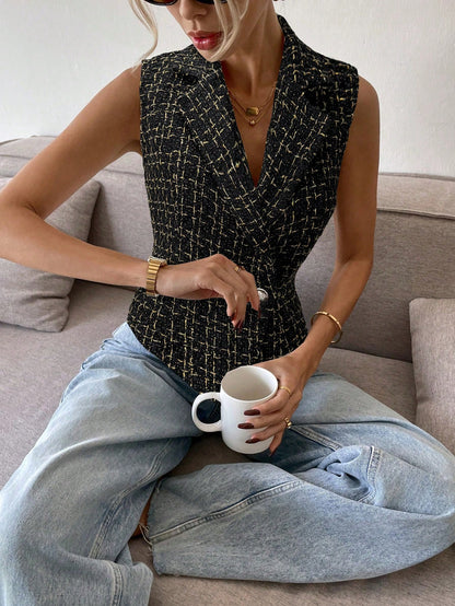  Double Breasted Tweed Waistcoat Top