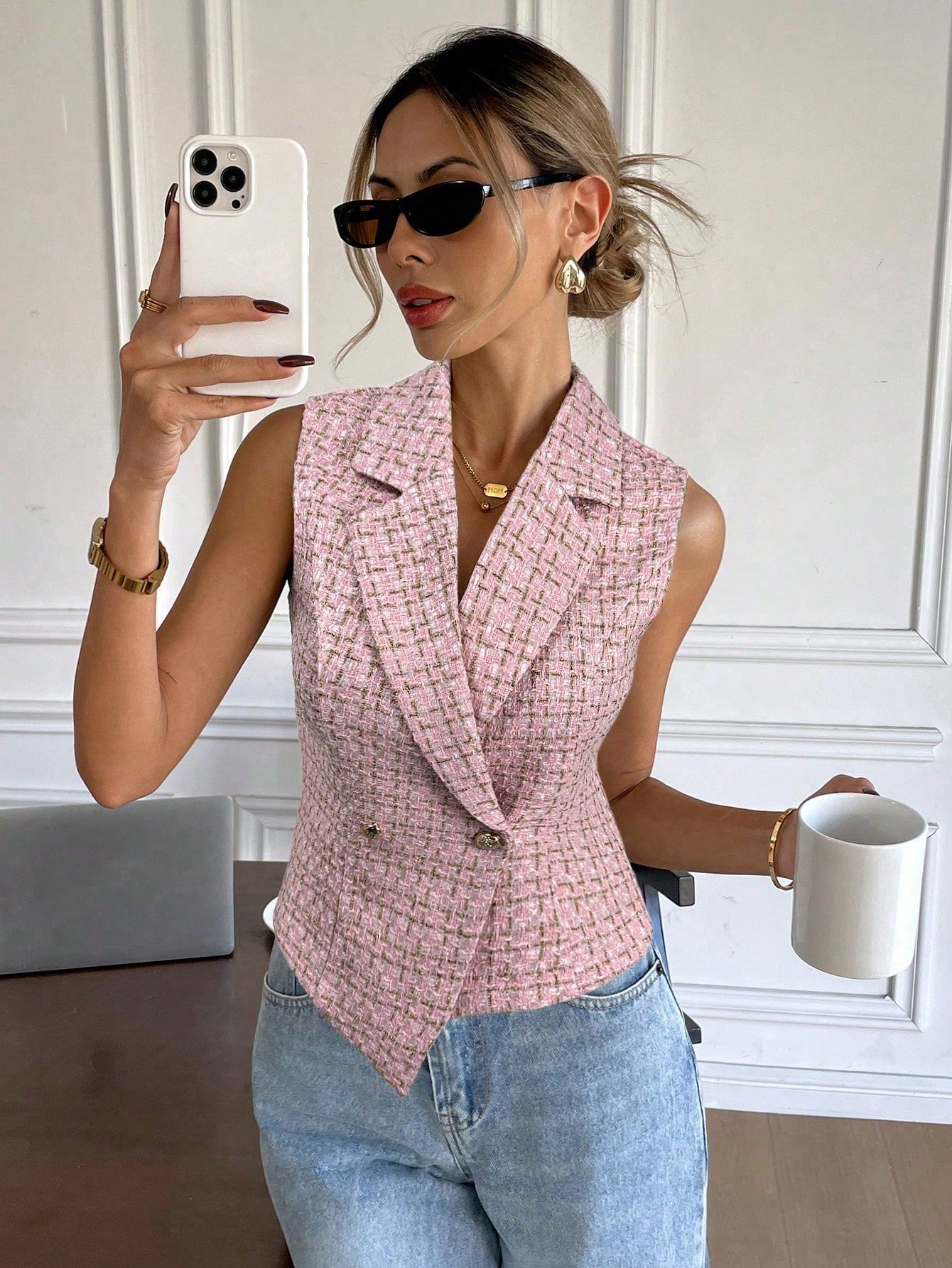 Double Breasted Tweed Waistcoat Top