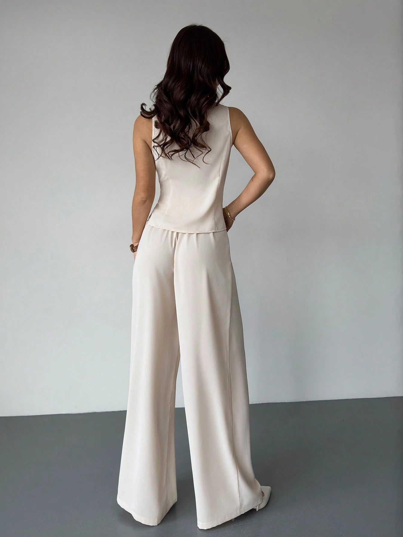 Double Breasted Waistcoat Wide Leg Pant Set