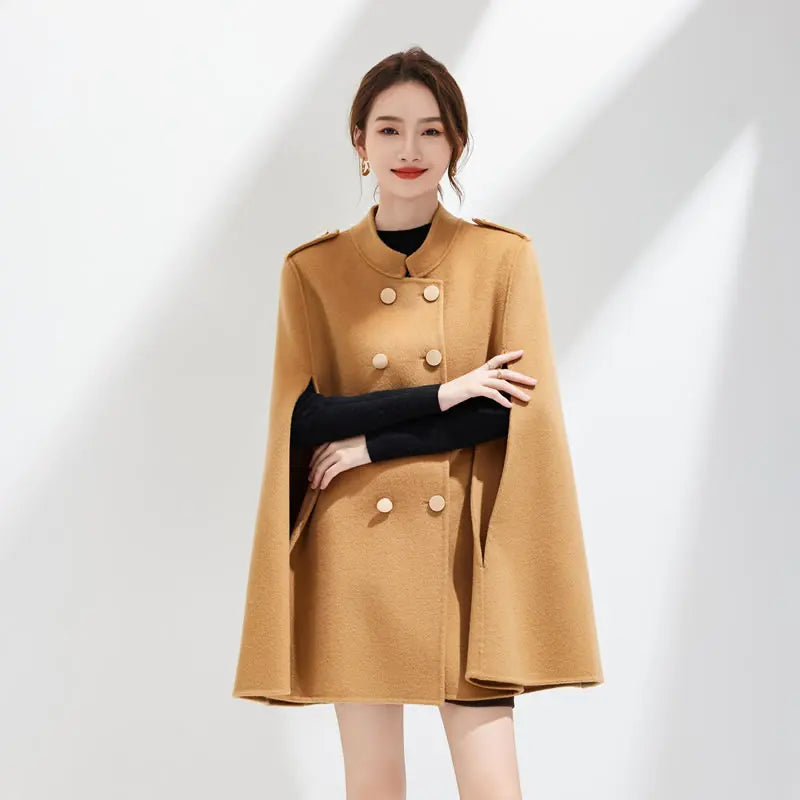 Elegant 100% Wool Double-Sided Cape Coat