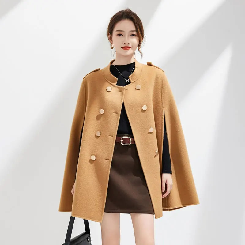 Elegant 100% Wool Double-Sided Cape Coat