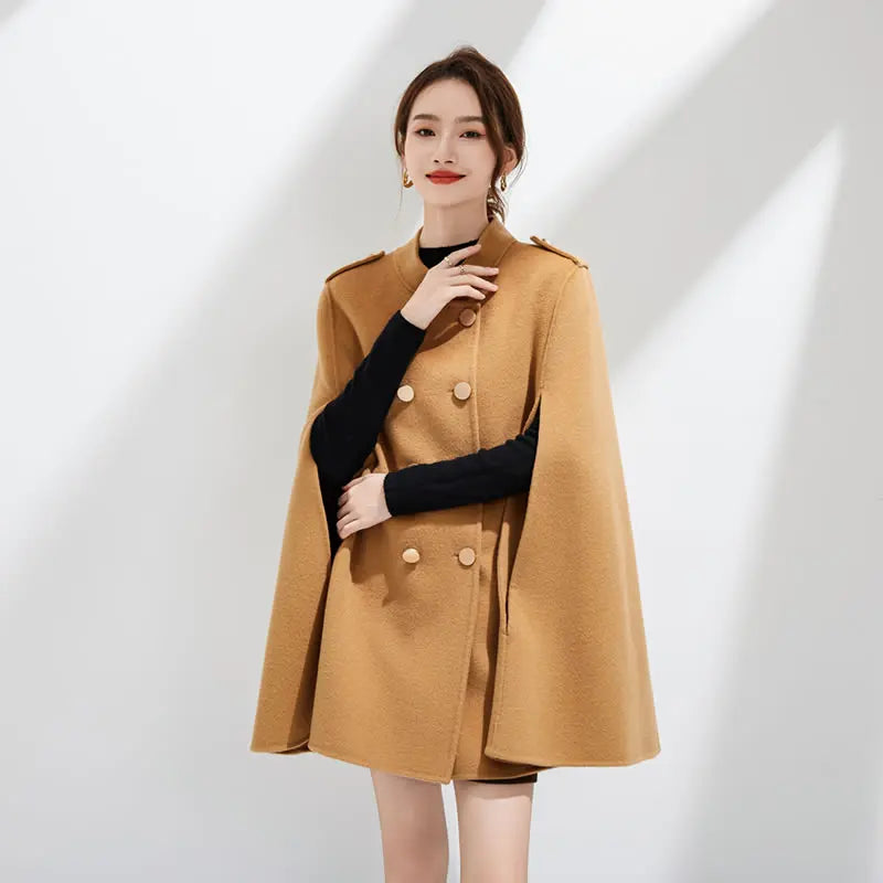 Elegant 100% Wool Double-Sided Cape Coat