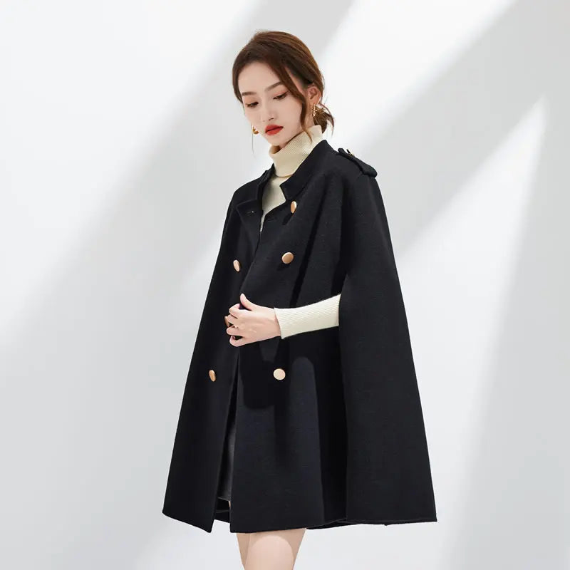 Elegant 100% Wool Double-Sided Cape Coat