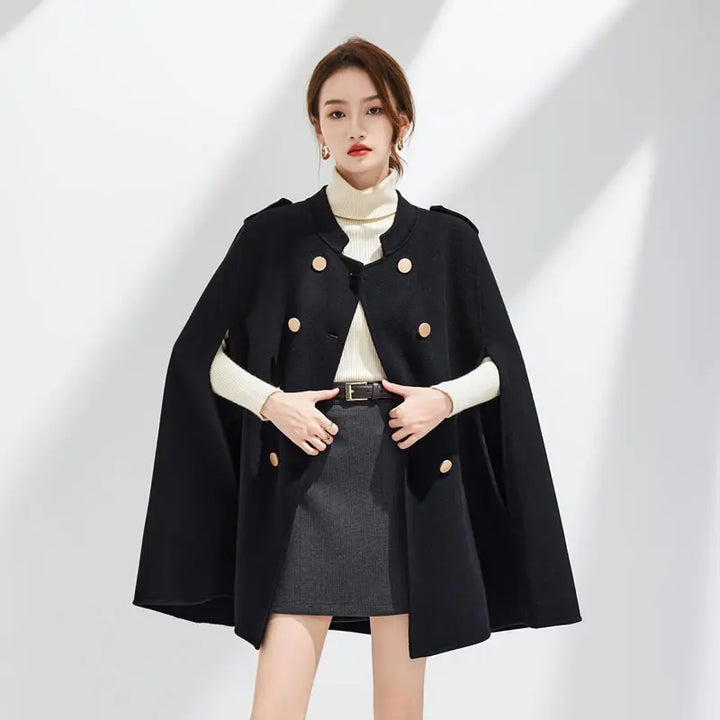 Elegant 100% Wool Double-Sided Cape Coat