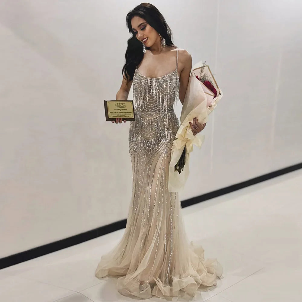 Elegant Beaded Evening Gown Dress