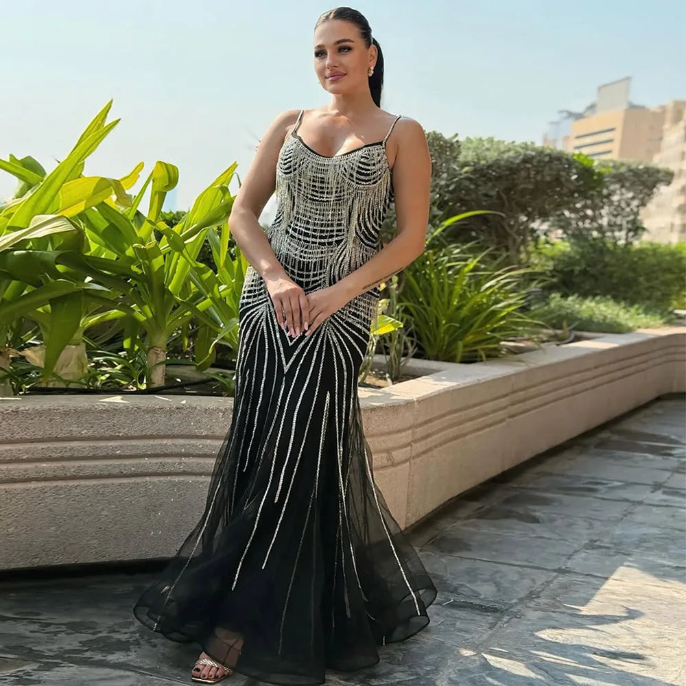 Elegant Beaded Evening Gown Dress