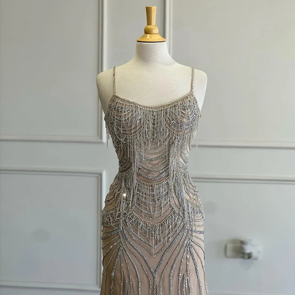 Elegant Beaded Evening Gown Dress