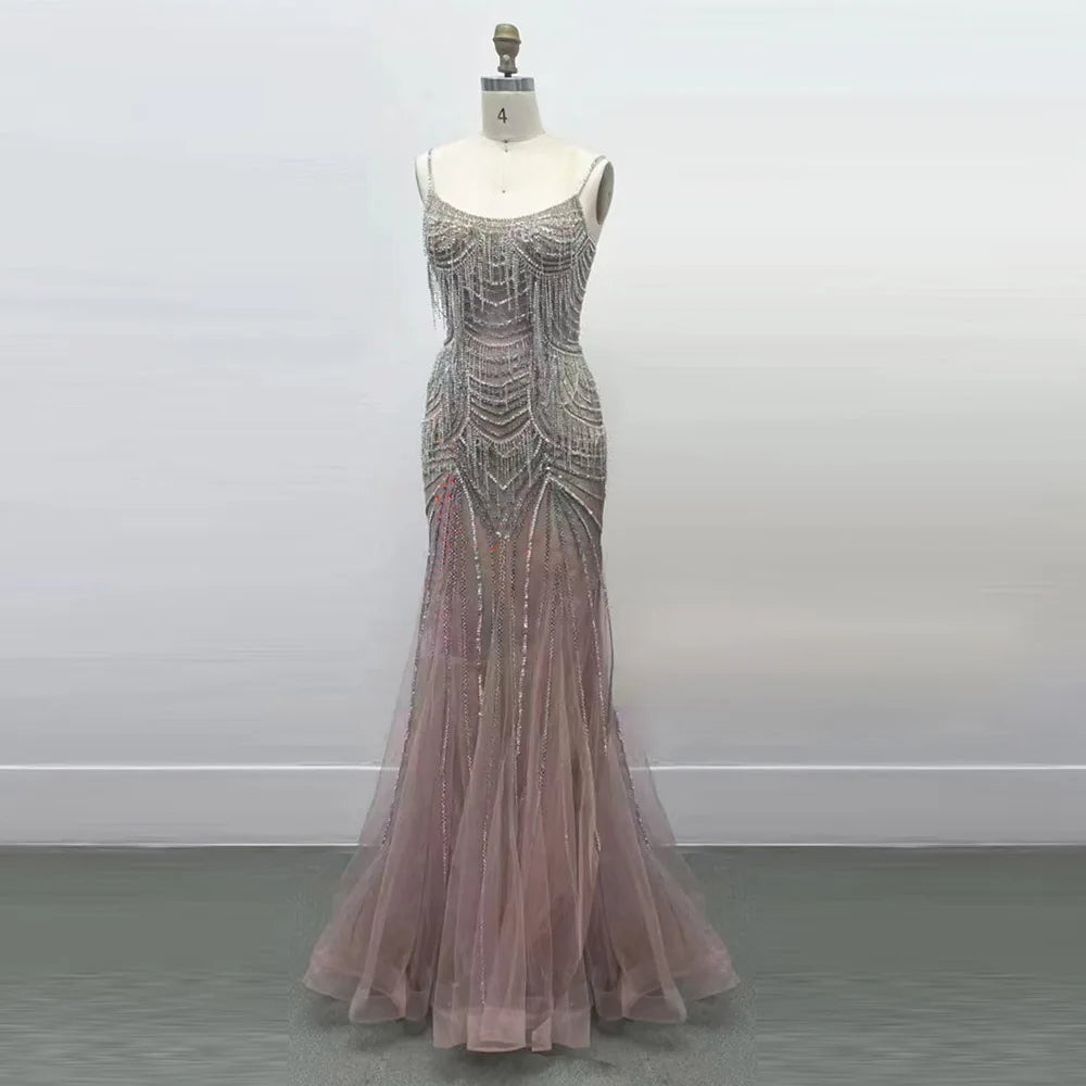 Elegant Beaded Evening Gown Dress