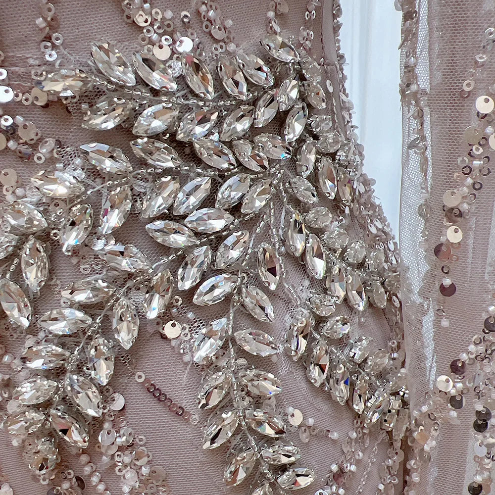 Elegant Beaded Long Sleeve Evening Gown